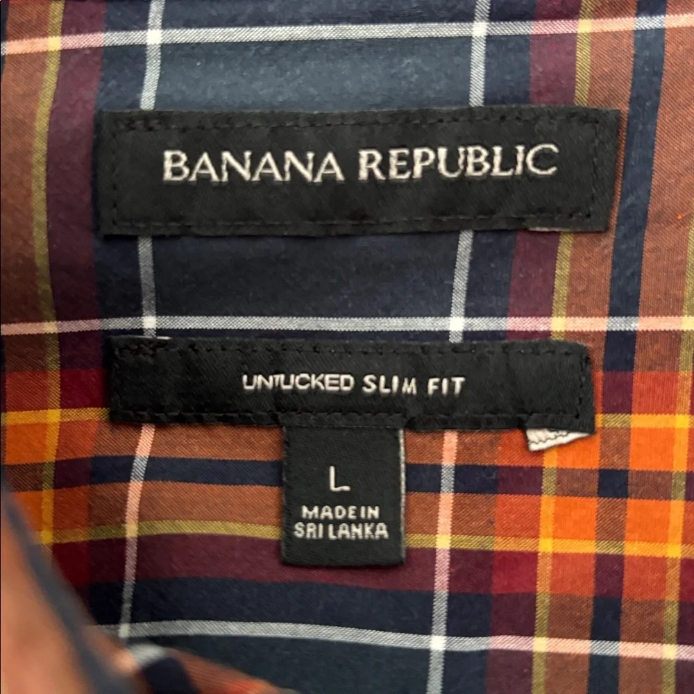 Banana Republic Untucked Slim Fit Plaid Cotton Button Down Shirt Size L Autumn
